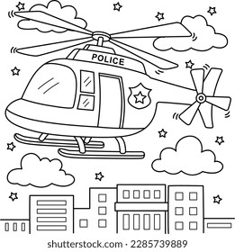 Police Helicopter Coloring Page for Kids