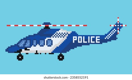 A Police helicopter designed in 8 bit pixel. A Pixel art illustration.