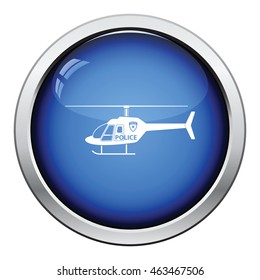 Police helicopter icon. Glossy button design. Vector illustration.