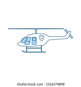Police Helicopter Icon. Thin Line With Blue Fill Design. Vector Illustration.