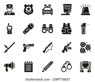 Police Highway Patrol Icons Black & White Set Big