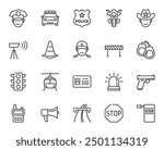 Police and Highway Patrol icons set. Line pictograms at 48x48 pixels. Vector illustration