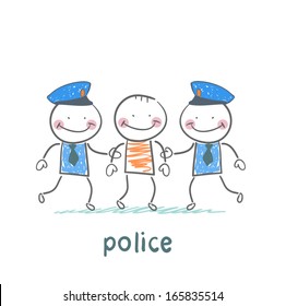 Police holding the offender