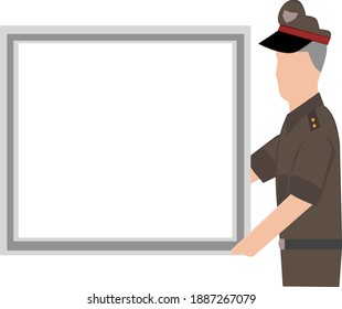 Police holding a sign, frame, border, thai police, gray background, vector illustration of cartoon occupation