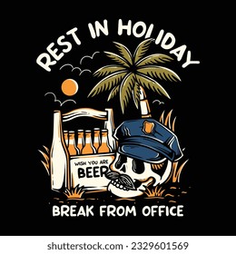 the police holiday go to summer, with some beer for enjoy the holiday