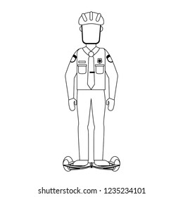 Police with hoverboard black and white