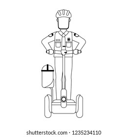 Police with hoverboard black and white