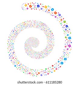 Police hypnotic portal spiral. Vector bright multicolored random pictograms.