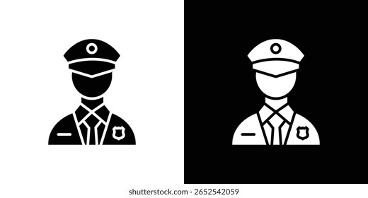 Police icon in flat version on black and white background