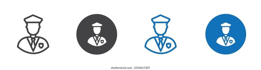 Police icon with a policeman wearing police cap in editable versions