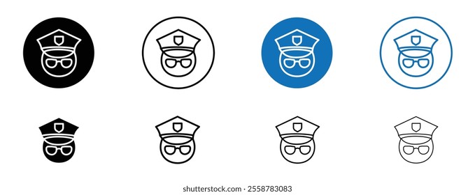 Police icon set in black and blue colors