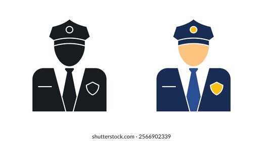 Police icon set in black and colored