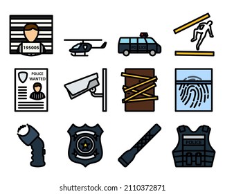 Police Icon Set. Editable Bold Outline With Color Fill Design. Vector Illustration.