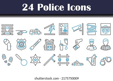 Polizeisymbol-Set. Bearbeitbare, fette Rahmenlinie mit Farbfülldesign. Vektorgrafik.