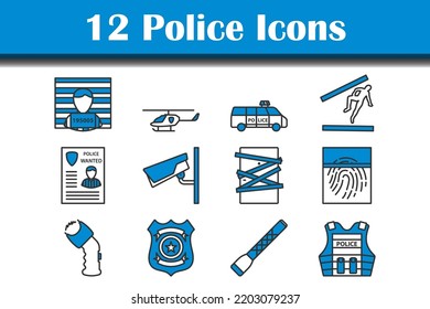 Police Icon Set. Editable Bold Outline With Color Fill Design. Vector Illustration.
