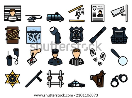 Police Icon Set. Editable Bold Outline With Color Fill Design. Vector Illustration.