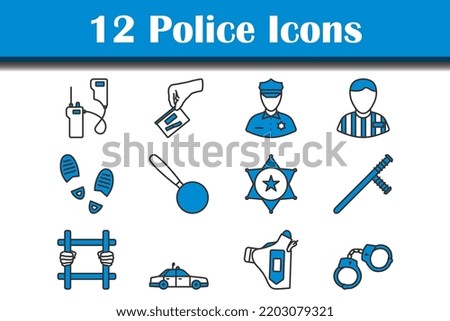Police Icon Set. Editable Bold Outline With Color Fill Design. Vector Illustration.