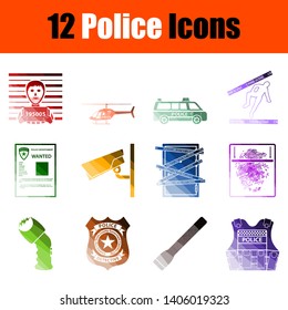 Police Icon Set. Flat Color Ladder Design. Vector Illustration.