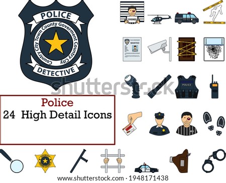 Police Icon Set. Flat Color Outline Design With Editable Stroke. Vector Illustration.