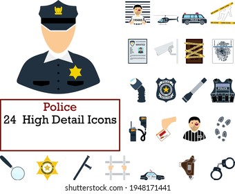Police Icon Set. Flat Design. Fully editable vector illustration. Text expanded.