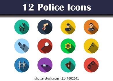 Police Icon Set. Flat Design With Long Shadow. Vector illustration.