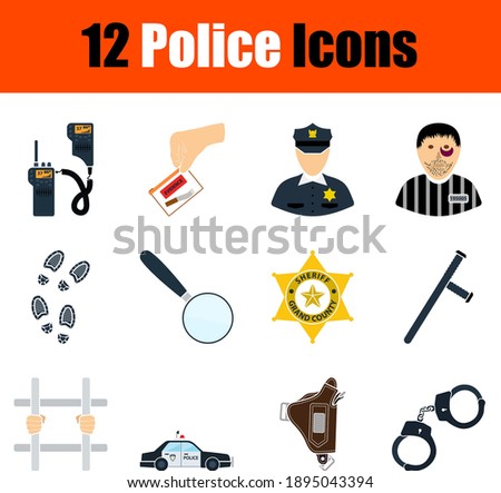 Police Icon Set. Flat Design. Fully editable vector illustration. Text expanded.