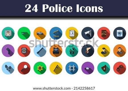 Police Icon Set. Flat Design With Long Shadow. Vector illustration.