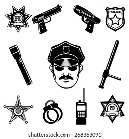 Police icon set. Isolated on white background. Only free font used.