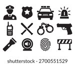 Police icon set on transparent background 
