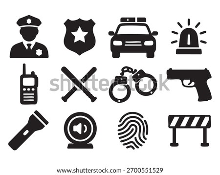 Police icon set on transparent background 