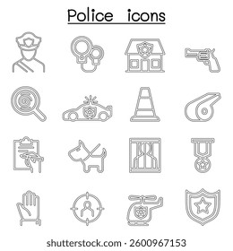 Police icon set in thin line style