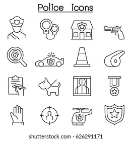 Police icon set in thin line style
