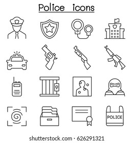 Police icon set in thin line style