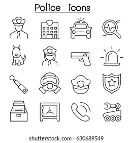Police icon set in thin line style