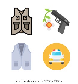 police icon set. vector set about gun, vest and police car icons set.