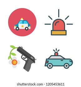 police icon set. vector set about police car, siren and gun icons set.