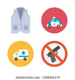 police icon set. vector set about ambulance, police car, vest and weapons icons set.