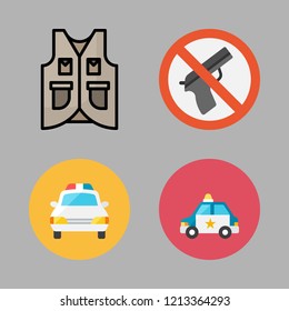 police icon set. vector set about vest, weapons and police car icons set.