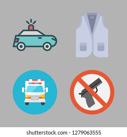 police icon set. vector set about vest, weapons, police car and ambulance icons set.