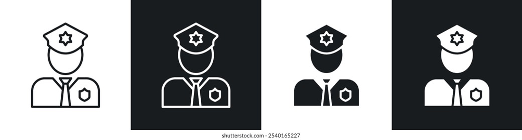 Police icon set. Vector symbols in black and white colors.