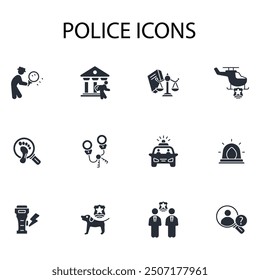 Conjunto de iconos de policía. Vector. Golpe editable. signo de estilo lineal para uso Diseño web, logotipo. Ilustración de símbolo.