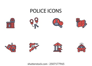 Conjunto de iconos de policía. Vector. Golpe editable. signo de estilo lineal para uso Diseño web, logotipo. Ilustración de símbolo.