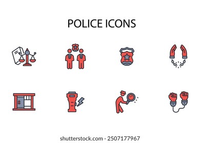 Police icon set.vector.Editable stroke.linear style sign for use web design,logo.Symbol illustration.