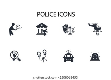Police icon set.vector.Editable stroke.linear style sign for use web design,logo.Symbol illustration.