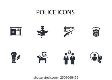 Police icon set.vector.Editable stroke.linear style sign for use web design,logo.Symbol illustration.