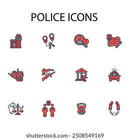 Police icon set.vector.Editable stroke.linear style sign for use web design,logo.Symbol illustration.