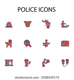 Police icon set.vector.Editable stroke.linear style sign for use web design,logo.Symbol illustration.