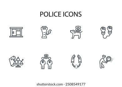 Police icon set.vector.Editable stroke.linear style sign for use web design,logo.Symbol illustration.
