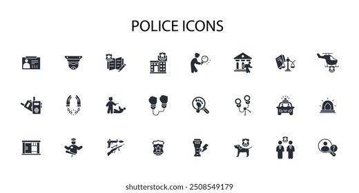 Conjunto de iconos de policía. Vector. Golpe editable. signo de estilo lineal para uso Diseño web, logotipo. Ilustración de símbolo.
