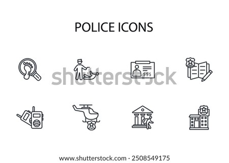 Police icon set.vector.Editable stroke.linear style sign for use web design,logo.Symbol illustration.